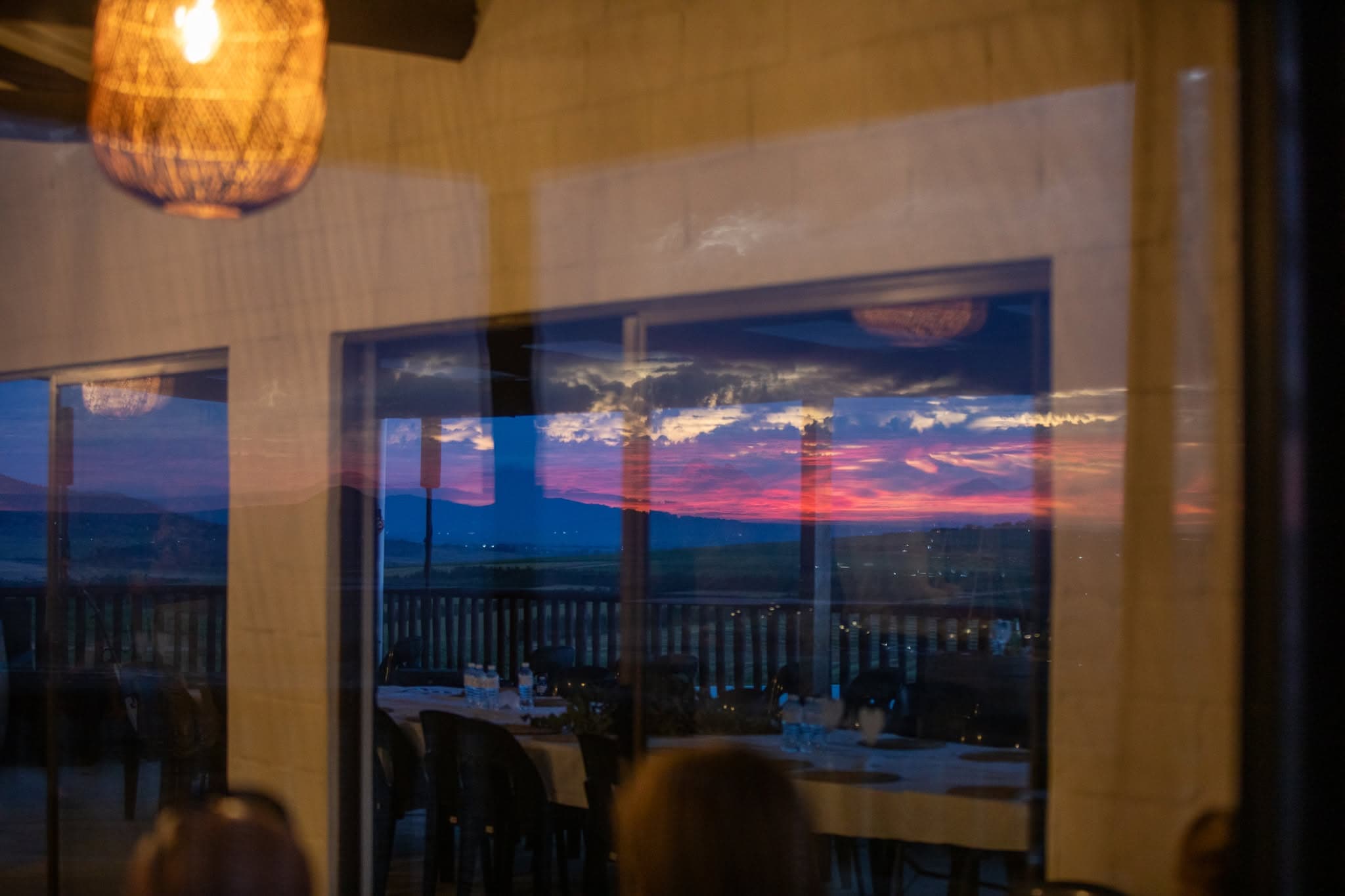 Swartland sunset reflected in the Nassau Hartklop venue windows