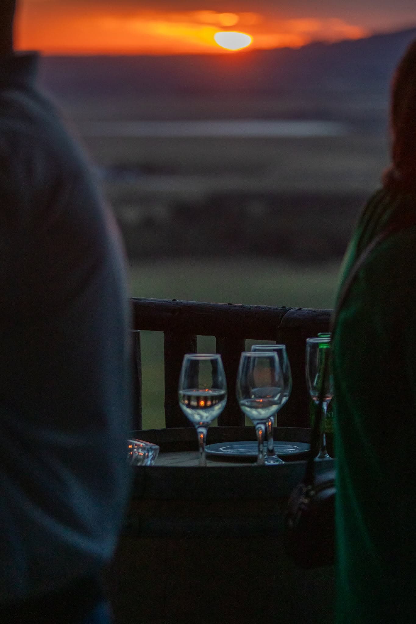 Cocktail hour at sunset on the farm deck